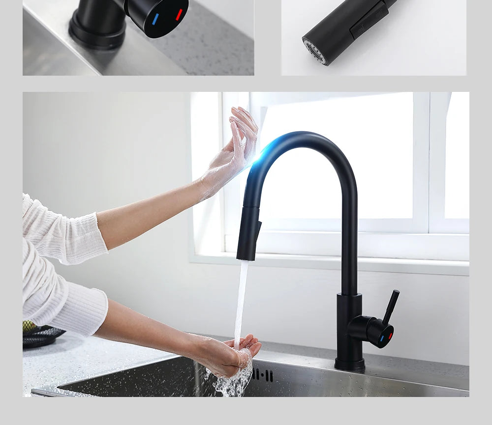 Pull Out Sensor Black Kitchen Faucet Sensitive Touch Control Faucet Mixer For Kitchen Touch Sensor Kitchen Mixer Tap