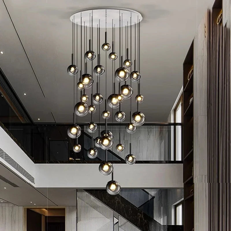 Designer Minimalist Staircase LED Pendant Modern Minimalist Loft Villa Duplex Rotating Staircase Light Long Pendant Restaurant P