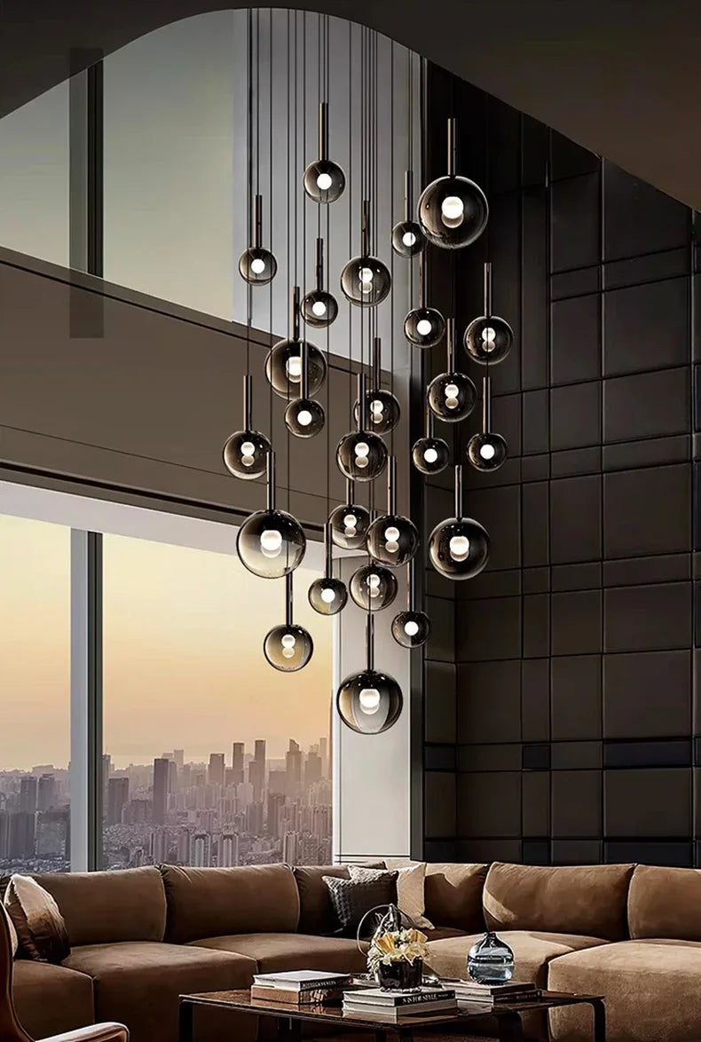 Designer Minimalist Staircase LED Pendant Modern Minimalist Loft Villa Duplex Rotating Staircase Light Long Pendant Restaurant P