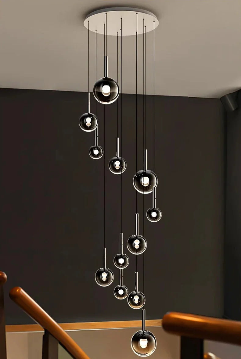 Designer Minimalist Staircase LED Pendant Modern Minimalist Loft Villa Duplex Rotating Staircase Light Long Pendant Restaurant P