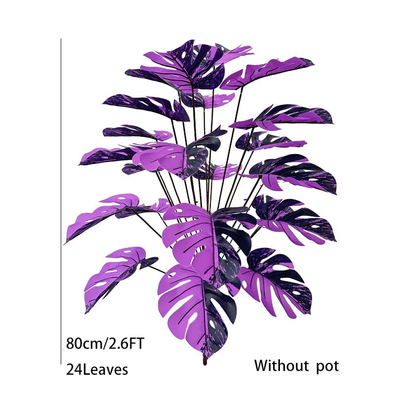 60-80cm Artificial Monstera Plants Fake Tropical Palm Tree Plastic Purple Turtle Leafs For Home Garden Shop Party Decoration