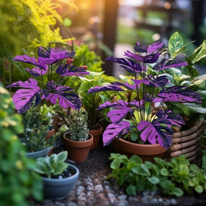 60-80cm Artificial Monstera Plants Fake Tropical Palm Tree Plastic Purple Turtle Leafs For Home Garden Shop Party Decoration