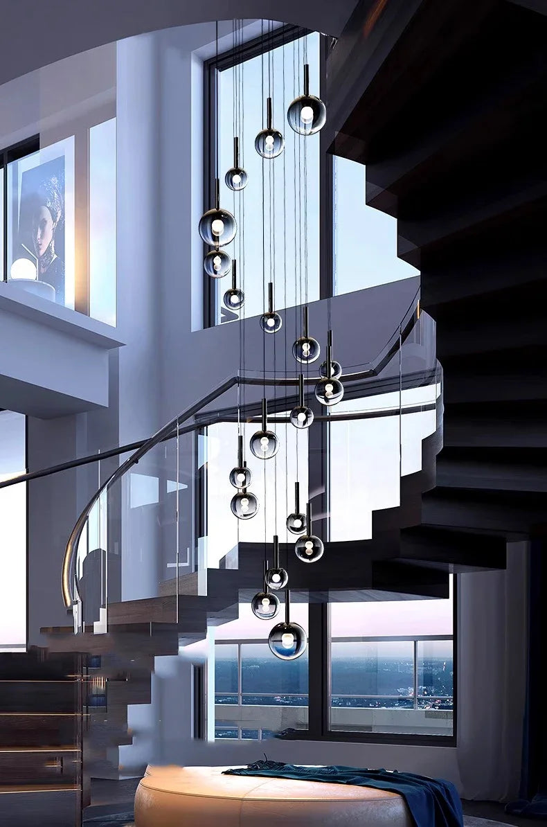 Designer Minimalist Staircase LED Pendant Modern Minimalist Loft Villa Duplex Rotating Staircase Light Long Pendant Restaurant P