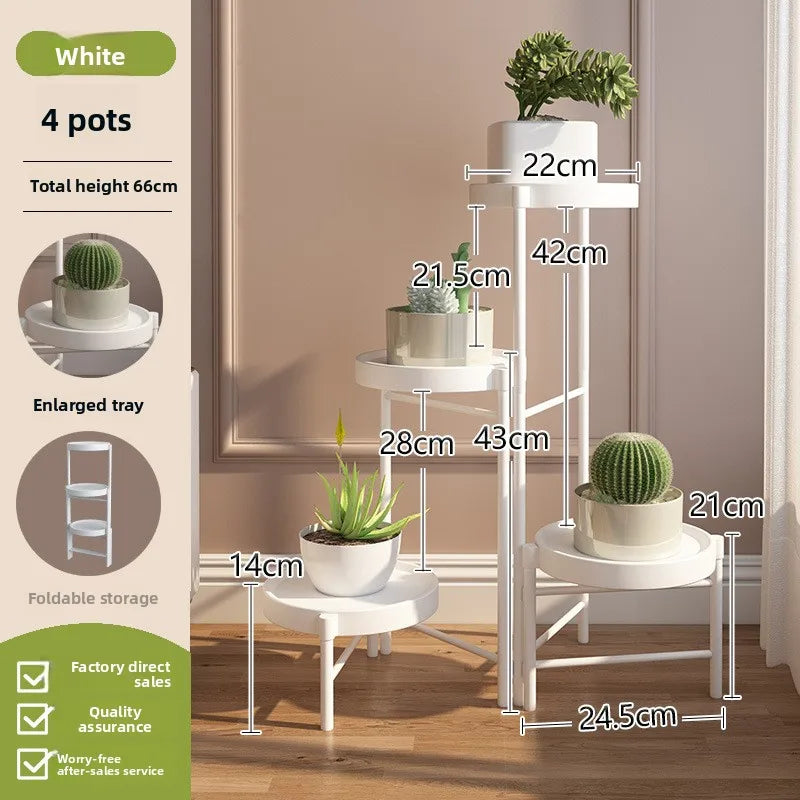 Simple Folding Wrought Iron Flower Stand Balcony Indoor Metal Plant Stand Manufacturer Wholesale Floor Small Potted Plant Stand