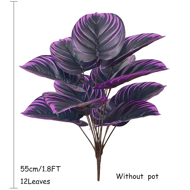 60-80cm Artificial Monstera Plants Fake Tropical Palm Tree Plastic Purple Turtle Leafs For Home Garden Shop Party Decoration