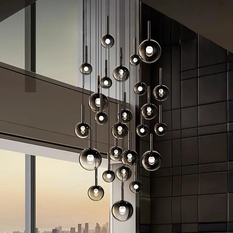 Designer Minimalist Staircase LED Pendant Modern Minimalist Loft Villa Duplex Rotating Staircase Light Long Pendant Restaurant P