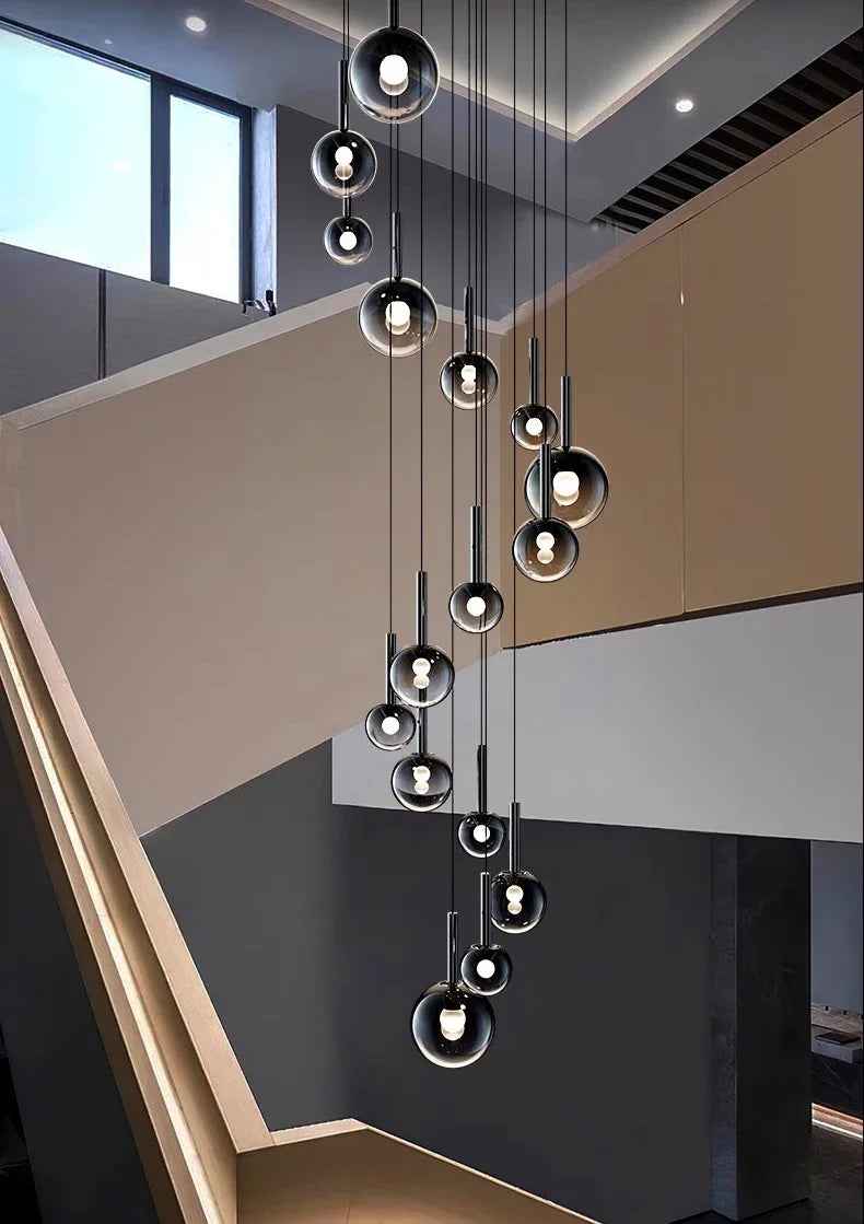 Designer Minimalist Staircase LED Pendant Modern Minimalist Loft Villa Duplex Rotating Staircase Light Long Pendant Restaurant P