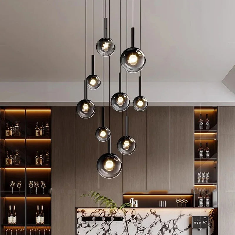 Designer Minimalist Staircase LED Pendant Modern Minimalist Loft Villa Duplex Rotating Staircase Light Long Pendant Restaurant P
