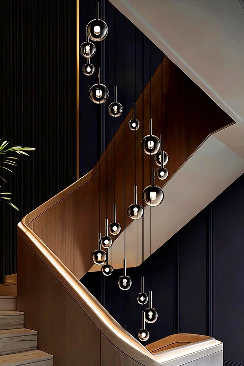 Designer Minimalist Staircase LED Pendant Modern Minimalist Loft Villa Duplex Rotating Staircase Light Long Pendant Restaurant P