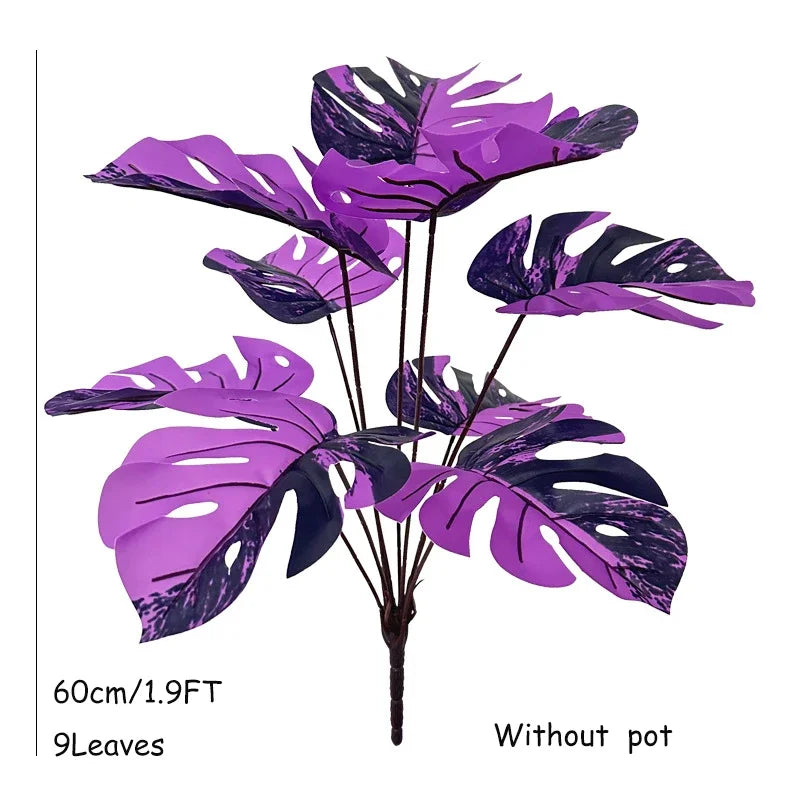 60-80cm Artificial Monstera Plants Fake Tropical Palm Tree Plastic Purple Turtle Leafs For Home Garden Shop Party Decoration