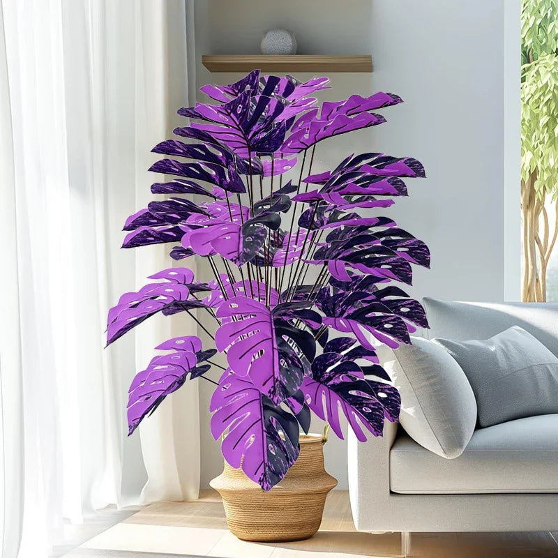 60-80cm Artificial Monstera Plants Fake Tropical Palm Tree Plastic Purple Turtle Leafs For Home Garden Shop Party Decoration