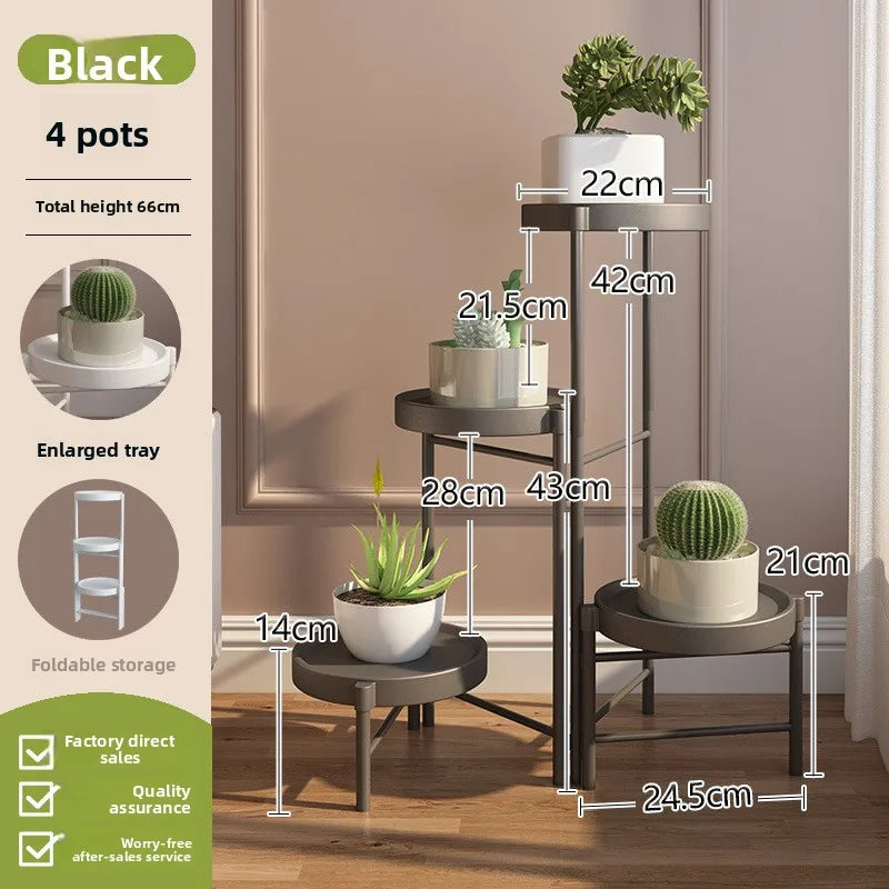 Simple Folding Wrought Iron Flower Stand Balcony Indoor Metal Plant Stand Manufacturer Wholesale Floor Small Potted Plant Stand