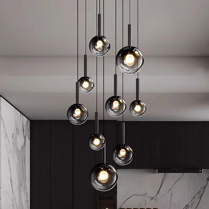 Designer Minimalist Staircase LED Pendant Modern Minimalist Loft Villa Duplex Rotating Staircase Light Long Pendant Restaurant P