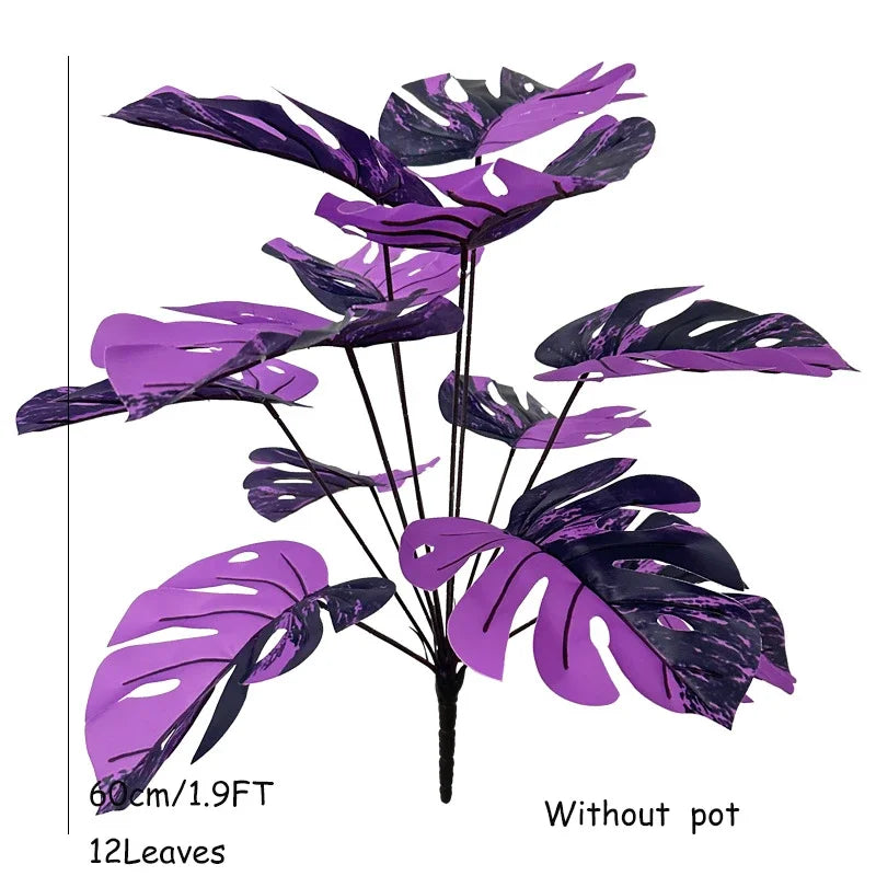 60-80cm Artificial Monstera Plants Fake Tropical Palm Tree Plastic Purple Turtle Leafs For Home Garden Shop Party Decoration