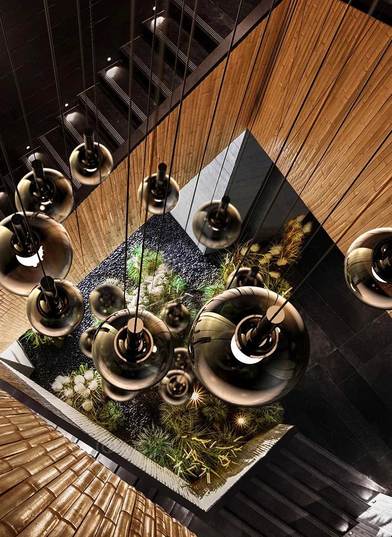 Designer Minimalist Staircase LED Pendant Modern Minimalist Loft Villa Duplex Rotating Staircase Light Long Pendant Restaurant P