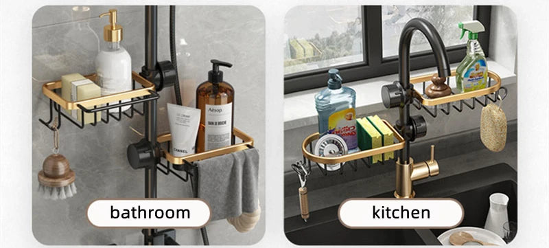 Kitchen Space Aluminum Sink Drain Rack Sponge Storage Faucet Holder Soap Drainer Shelf Basket Organizer Bathroom Accessories