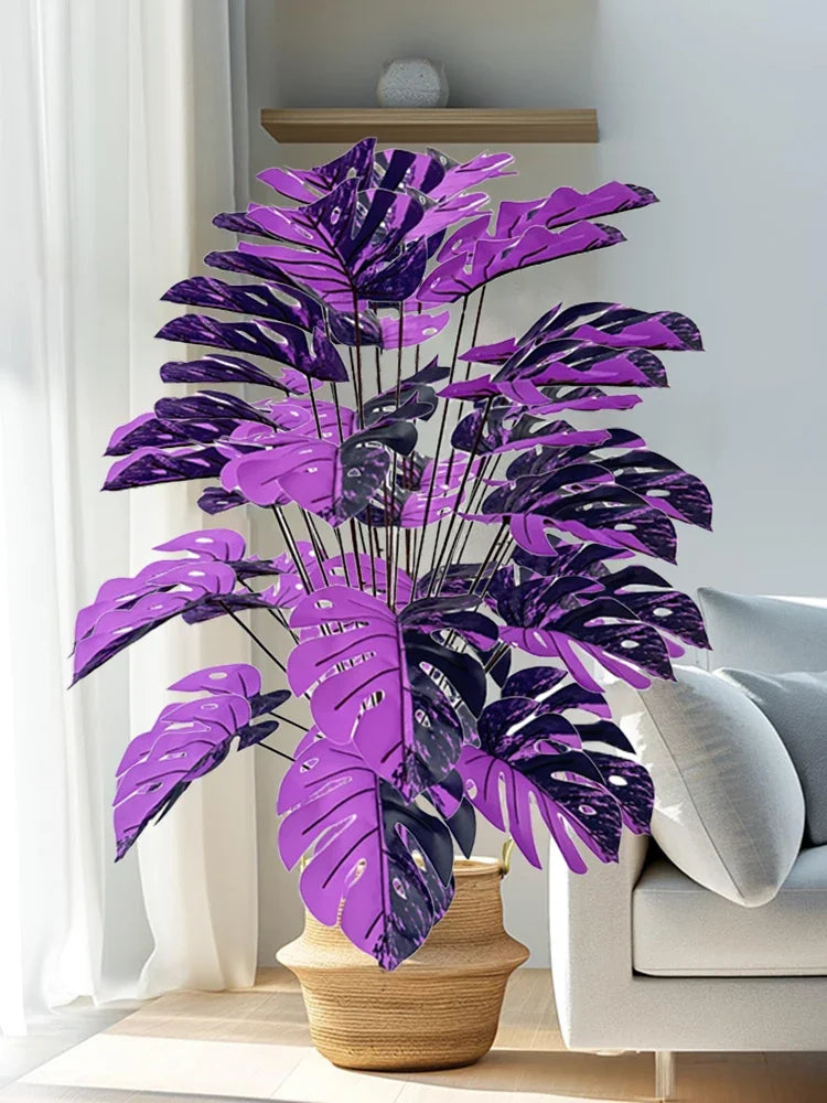 60-80cm Artificial Monstera Plants Fake Tropical Palm Tree Plastic Purple Turtle Leafs For Home Garden Shop Party Decoration