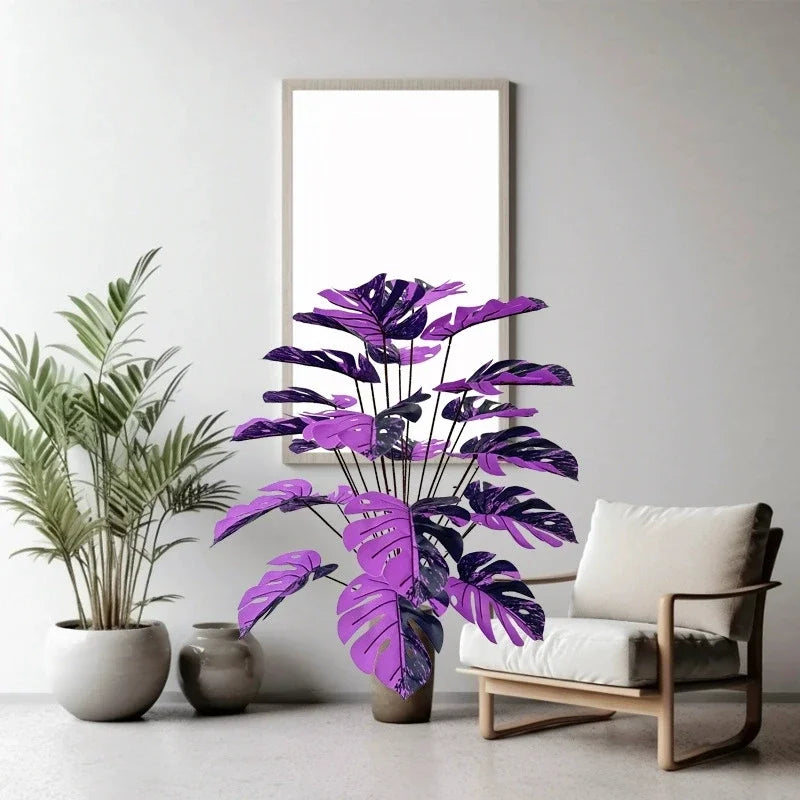 60-80cm Artificial Monstera Plants Fake Tropical Palm Tree Plastic Purple Turtle Leafs For Home Garden Shop Party Decoration