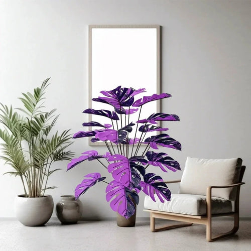 60-80cm Artificial Monstera Plants Fake Tropical Palm Tree Plastic Purple Turtle Leafs For Home Garden Shop Party Decoration