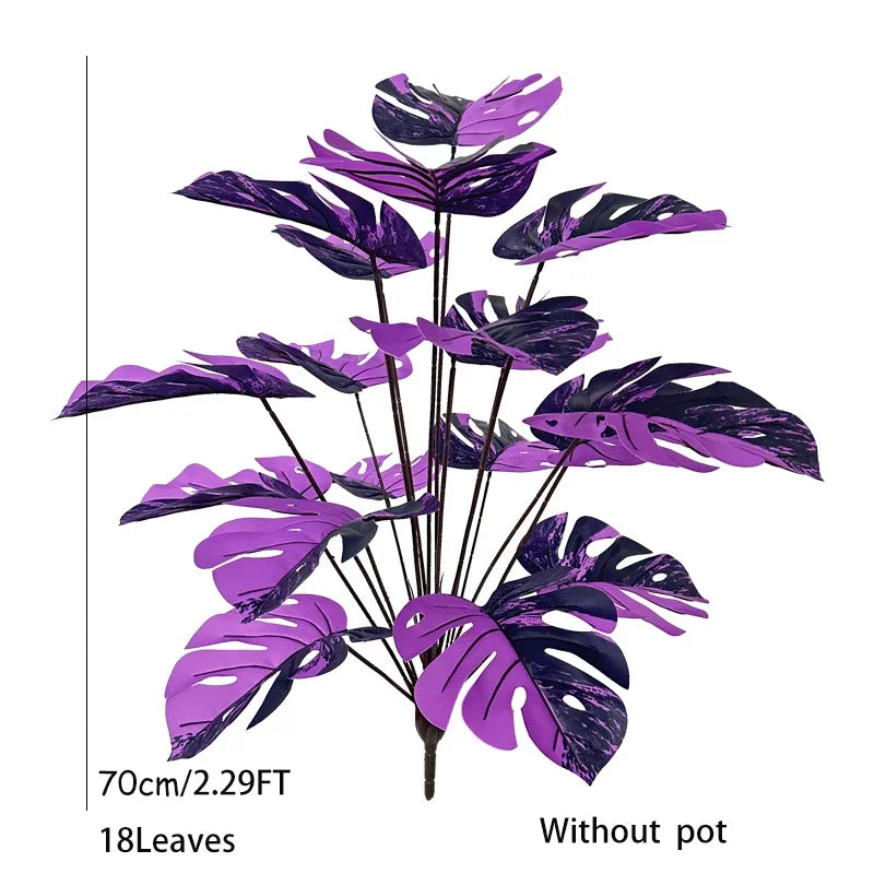 60-80cm Artificial Monstera Plants Fake Tropical Palm Tree Plastic Purple Turtle Leafs For Home Garden Shop Party Decoration