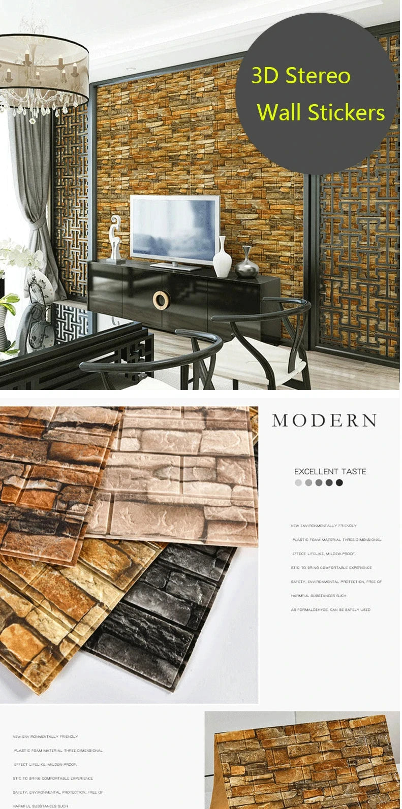 3D Self-Adhesive Wallpaper 70cm*1/5/10m Continuous Waterproof Brick Wall Stickers Living Room Bedroom Children's Room Home Decor