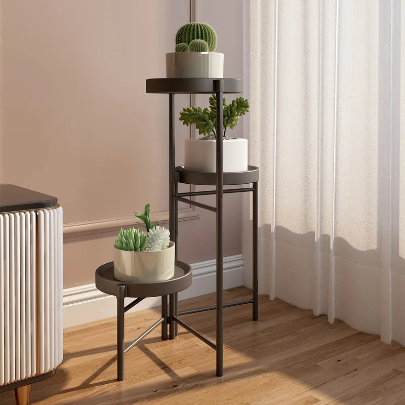Simple Folding Wrought Iron Flower Stand Balcony Indoor Metal Plant Stand Manufacturer Wholesale Floor Small Potted Plant Stand