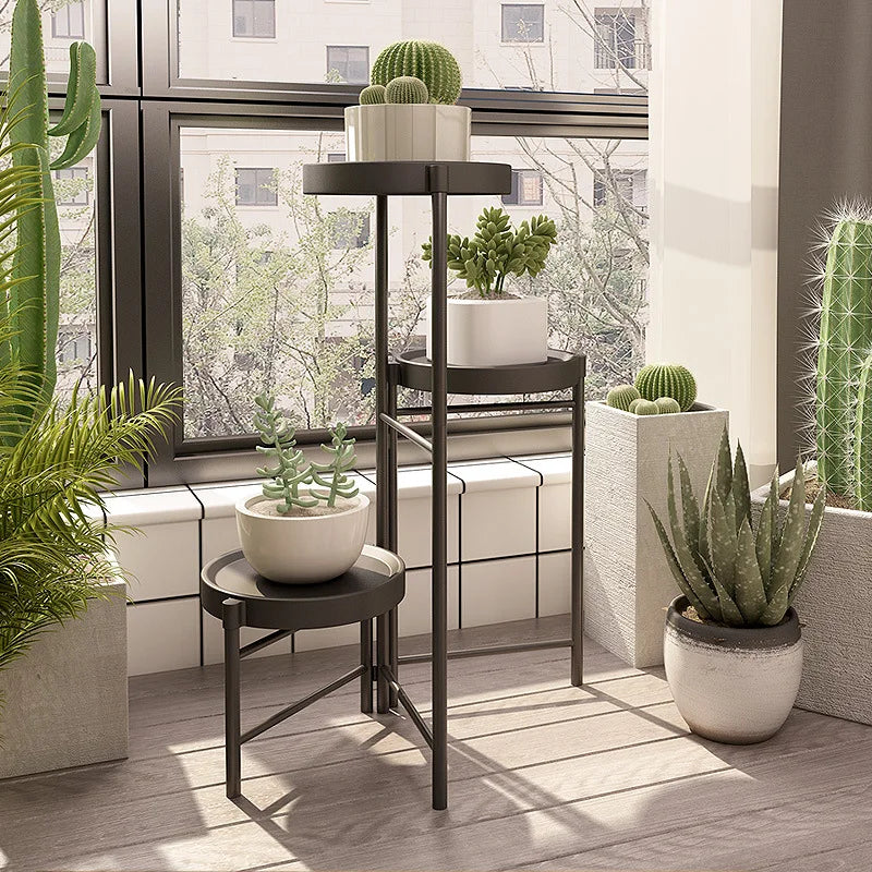 Simple Folding Wrought Iron Flower Stand Balcony Indoor Metal Plant Stand Manufacturer Wholesale Floor Small Potted Plant Stand